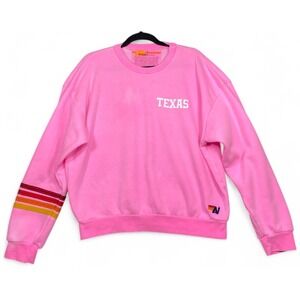 Aviator Nation University of Texas Rugby Stitch Crew Sweatshirt Pink Small